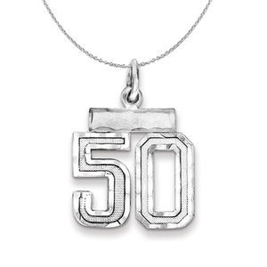 Silver, Varsity Collection, Small D/C Number 50 Necklace - 16 In